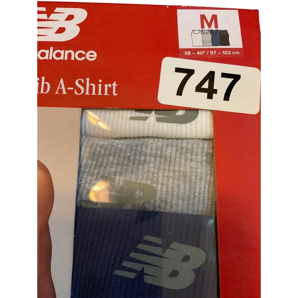 New Balance Mens Cotton Rib Tank‎ Top A Shirt 4 Pack Size Medium White Grey Bl